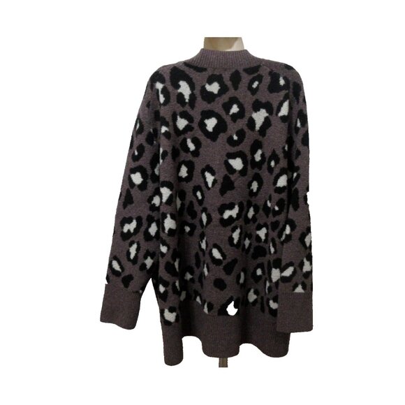 A New Day Sweater Plus Size 3X Purple Leopard Print V-Neck Knit Top Long Sleeves - Picture 3 of 10